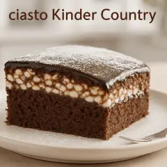 Pyszne ciasto Kinder Country z czekoladowym biszkoptem, kremem i polewą. Idealne na deser!