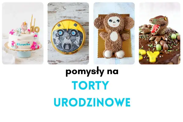 Uroczy tort urodzinowy dla dziewczynki z jednorożcem i cyfrą 10. Obok tort z robotem, miś i tort z dinozaurem.